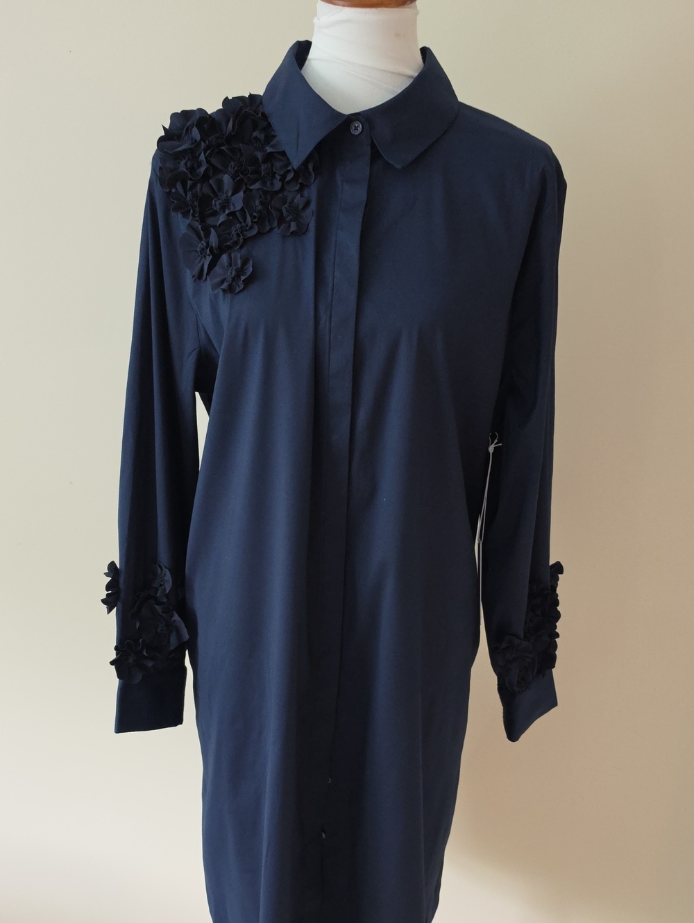 Chico's Navy Floral Appliqué Shirt Dress Brand New